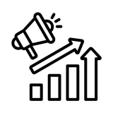 Icon of a megaphone above a rising bar chart