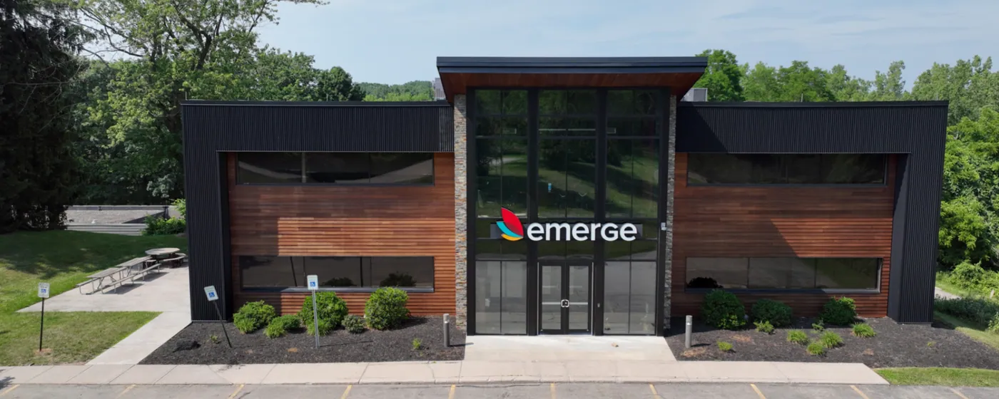 Modern office building with an Emerge sign
